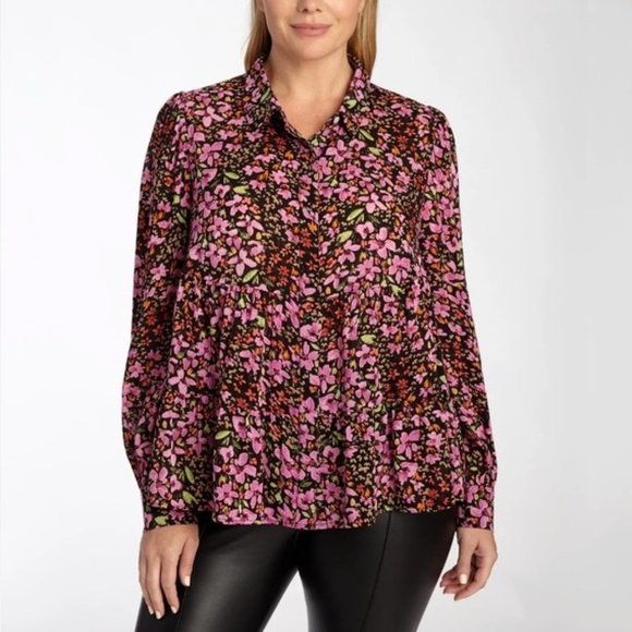 NEW Adyson Parker Tiered Floral Top Women Small S Blouse Button Down Shirt W02X - Picture 1 of 7